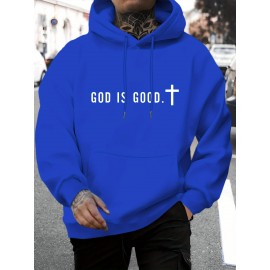 [Men's Cross Print Hooded Sweatshirt] Black Men's 