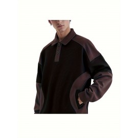 [NASAOVER Long Sleeve Shirt] Men's NASAOVER Colorblock Long Sleeve Shirt - Casual Loose Fit, Two-Tone Black/Beige, Button Detail, Ideal for Spring & Summer Outdoor Activities