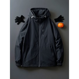 1pc Men's Casual Hooded Jacket, Solid Color, Long Sleeve, Regular Fit, Non-Stretch Fabric, Multiple Pockets, Woven Outerwear for Spring/Fall