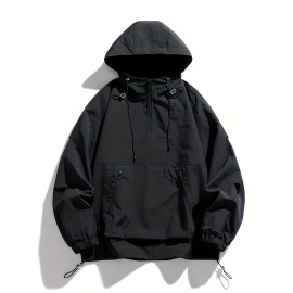 Men's Black Hooded Windbreaker Jacket - Lightweight, Polyester, Long Sleeve, Zipper Closure | Casual, Wind Protection for Spring & Fall