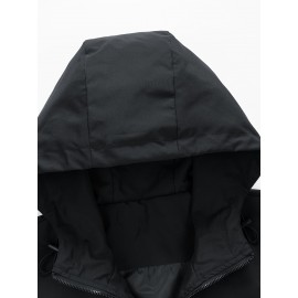 Men'S Casual Hooded Windbreaker Jacket with Star Design - Black, Long Sleeve, Zippered, Polyester Lining, Casual Outdoor Wear for Spring and Fall, Casual Outerwear | Star Print Jacket | Adjustable Hood, Essential Jacket