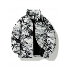Men'S Retro Vintage Money Print Jacket - Stylish Black & White Patterned Coat with Stand Collar, Zipper Closure, and Pockets for Casual or Daily Wear, Casual Outerwear | Vintage Style Coat | Polyester Fiber Jacket