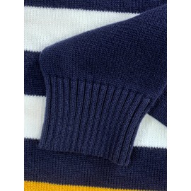 Men'S Casual Striped Sweater - Cozy Knit Pullover with Yellow, White & Navy Blue Horizontal Stripes, Long Sleeve Crew Neck for Fall/Winter, Sweater Vest