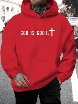 [Men's Cross Print Hooded Sweatshirt] Black Men's 
