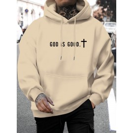 [Men's Cross Print Hooded Sweatshirt] Black Men's 